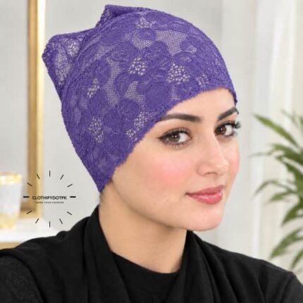 Model wearing Net Tube Cap seamless plain hijab underscarf in soft stretchable fabric providing hair coverage and secure no-slip hold. BY CLOTHIFYDOTPK