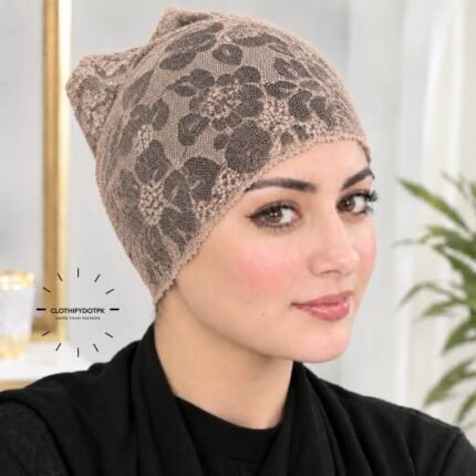 Model wearing Net Tube Cap seamless plain hijab underscarf in soft stretchable fabric providing hair coverage and secure no-slip hold. BY CLOTHIFYDOTPK