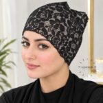 Model wearing Net Tube Cap seamless plain hijab underscarf in soft stretchable fabric providing hair coverage and secure no-slip hold. BY CLOTHIFYDOTPK