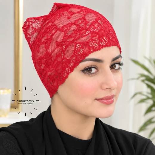 Net Tube Hijab Band - 3 Model wearing Net Tube Cap seamless plain hijab underscarf in soft stretchable fabric providing hair coverage and secure no-slip hold. BY CLOTHIFYDOTPK