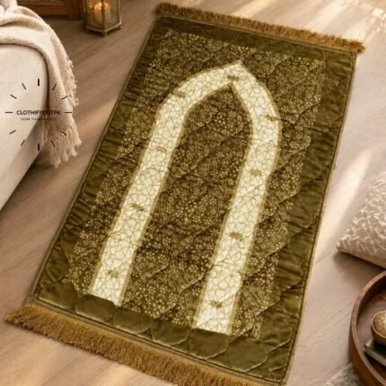 This beautifully designed, quilted prayer mat offers premium padding and is shown flat - courtesy of CLOTHIFYDOTPK.