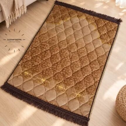 This beautifully designed, quilted prayer mat offers premium padding and is shown flat - courtesy of CLOTHIFYDOTPK.