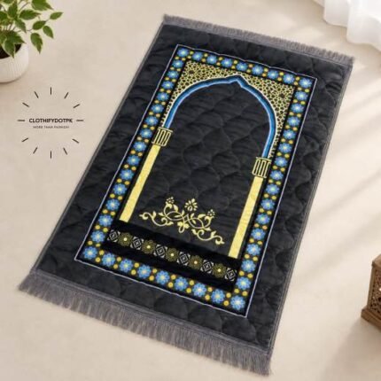 This beautifully designed, quilted prayer mat offers premium padding and is shown flat - courtesy of CLOTHIFYDOTPK.