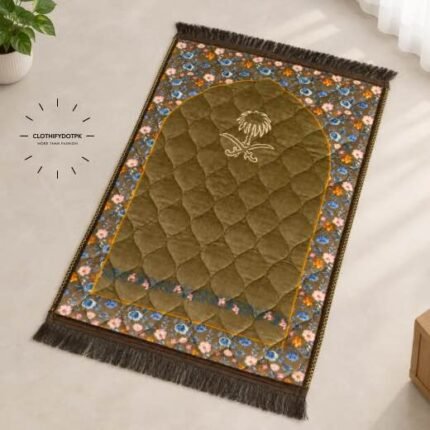 This beautifully designed, quilted prayer mat offers premium padding and is shown flat - courtesy of CLOTHIFYDOTPK.