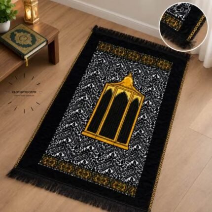 This beautifully designed, quilted prayer mat offers premium padding and is shown flat - courtesy of CLOTHIFYDOTPK.