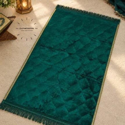 This beautifully designed, quilted prayer mat offers premium padding and is shown flat - courtesy of CLOTHIFYDOTPK.