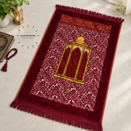 This beautifully designed, quilted prayer mat offers premium padding and is shown flat - courtesy of CLOTHIFYDOTPK.