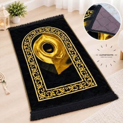 This beautifully designed, quilted prayer mat offers premium padding and is shown flat - courtesy of CLOTHIFYDOTPK.