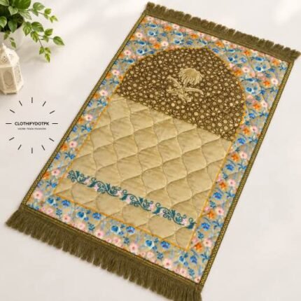 This beautifully designed, quilted prayer mat offers premium padding and is shown flat - courtesy of CLOTHIFYDOTPK.