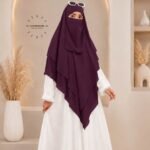 A flowing three layer khimar Hijab, made of three separate layers of chiffon. By Clothifydotpk