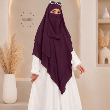 A flowing three layer khimar Hijab, made of three separate layers of chiffon. By Clothifydotpk