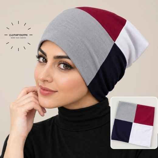 4 in 1 Hijab Cap - 981 - 11 Woman wearing 4 color Hijab Cap | Comfortable hijab under cap accessory. BY CLOTHIFYDOTPK