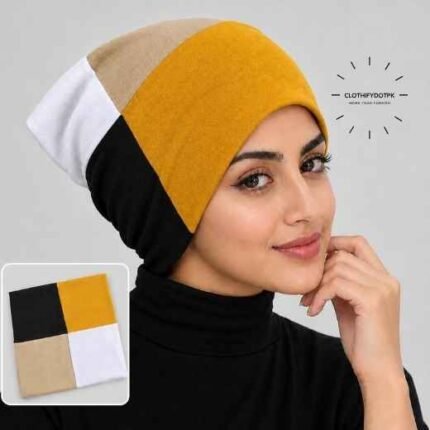 Woman wearing 4 color Hijab Cap | Comfortable hijab accessory. BY CLOTHIFYDOTPK