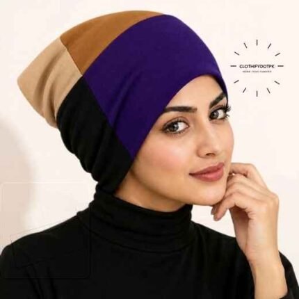 Woman wearing 4 color Hijab Cap | Comfortable hijab under cap accessory. BY CLOTHIFYDOTPK