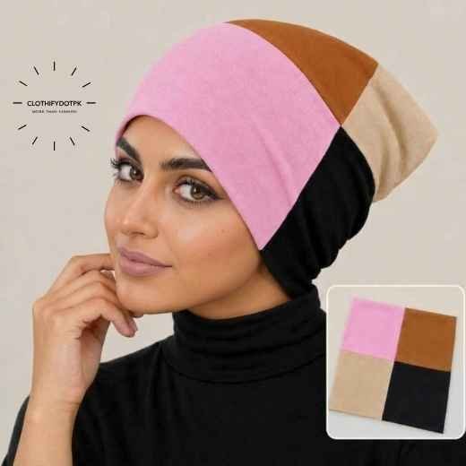 4 in 1 Hijab Cap - 981 - 14 Woman wearing 4 color Hijab Cap | Comfortable hijab under cap accessory. BY CLOTHIFYDOTPK