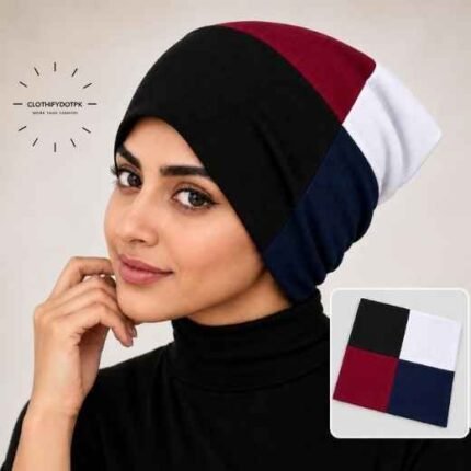Woman wearing 4 color Hijab Cap | Comfortable hijab under cap accessory. BY CLOTHIFYDOTPK