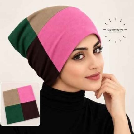 Woman wearing 4 color Hijab Cap | Comfortable hijab under cap accessory. BY CLOTHIFYDOTPK