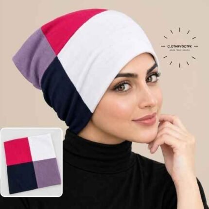 Woman wearing 4 color Hijab Cap | Comfortable hijab under cap accessory. BY CLOTHIFYDOTPK