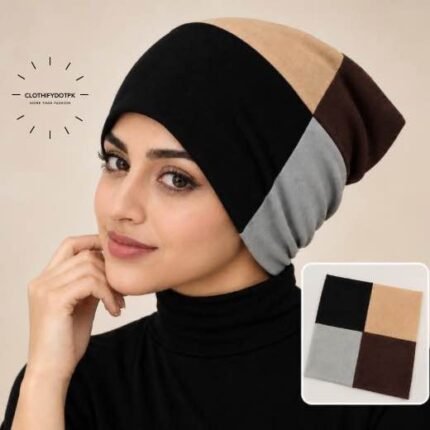Woman wearing 4 color Hijab Cap | Comfortable hijab under cap accessory. BY CLOTHIFYDOTPK