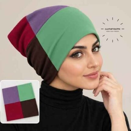 Woman wearing 4 color Hijab Cap | Comfortable hijab under cap accessory. BY CLOTHIFYDOTPK