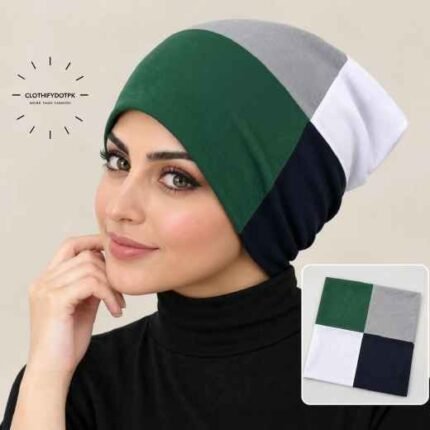 Woman wearing 4 color Hijab Cap | Comfortable hijab under cap accessory. BY CLOTHIFYDOTPK
