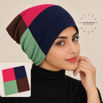 Woman wearing 4 color Hijab Cap | Comfortable hijab under cap accessory. BY CLOTHIFYDOTPK