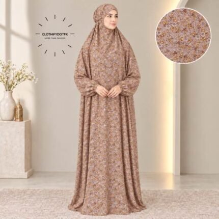 Women's printed Arabic namaz chadar – full coverage modest Islamic prayer outfit combining comfort and style. Premium quality abaya-style namaz chadar for Muslim women praying at home or mosque. Available at CLOTHIFYDOTPK.