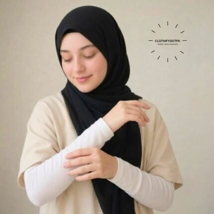 Woman wearing white arm sleeves extenders for extra coverage. BY CLOTHIFYDOTPK