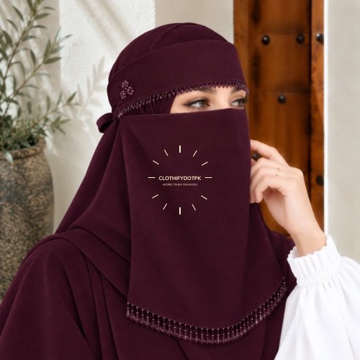 Fancy Saudi Hijab Niqab Set-0192 - 25 Woman wearing Fancy Saudi niqab hijab set with elegant crystal accents. BY CLOTHIFYDOTPK