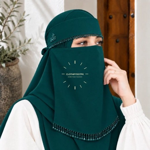 Fancy Saudi Hijab Niqab Set-0192 - 31 Woman wearing Fancy Saudi niqab hijab set with elegant crystal accents. BY CLOTHIFYDOTPK