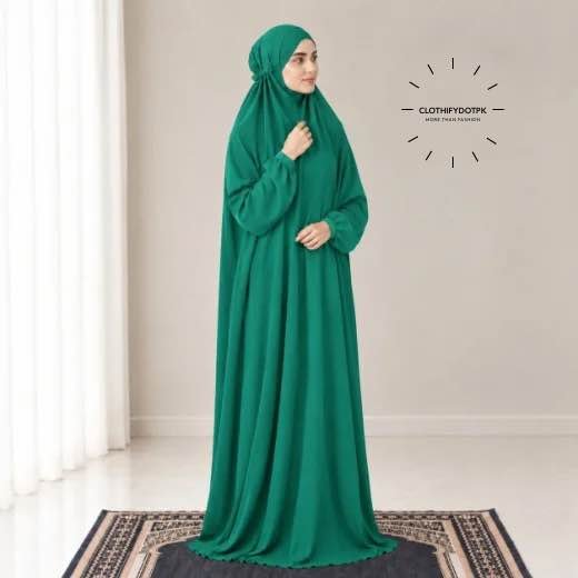 Woman Wearing full length Arabic Style Namaz Chadar While Standing for Salah Prayer. BY CLOTHIFYDOTPK