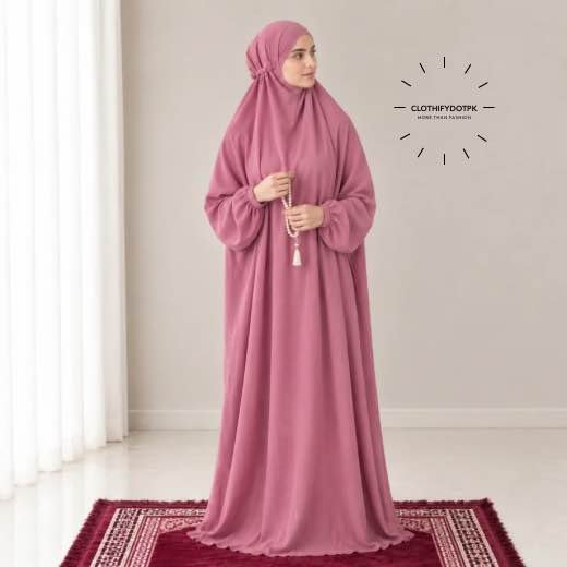 Woman Wearing full length Arabic Style Namaz Chadar While Standing for Salah Prayer. BY CLOTHIFYDOTPK