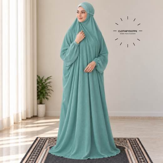 Woman Wearing full length Arabic Style Namaz Chadar While Standing for Salah Prayer. BY CLOTHIFYDOTPK