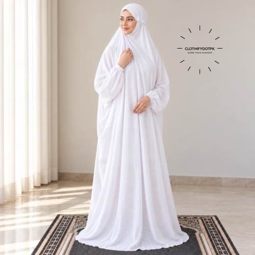 Woman Wearing full length Arabic Style Namaz Chadar While Standing for Salah Prayer. BY CLOTHIFYDOTPK