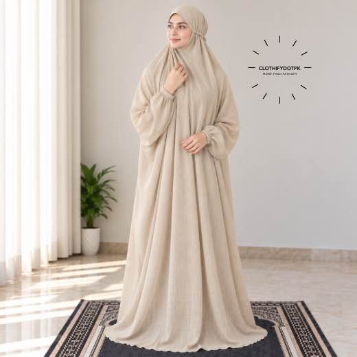 Woman Wearing full length Arabic Style Namaz Chadar While Standing for Salah Prayer. BY CLOTHIFYDOTPK