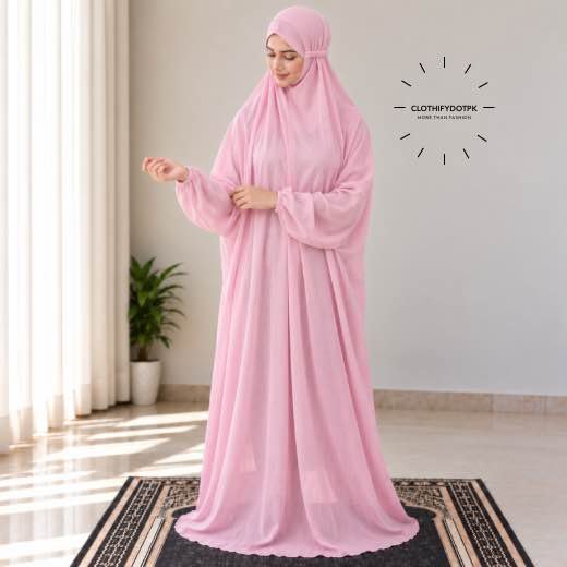 Woman Wearing full length Arabic Style Namaz Chadar While Standing for Salah Prayer. BY CLOTHIFYDOTPK