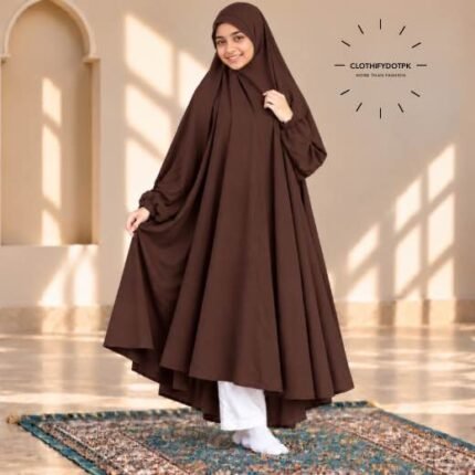 Plain Kids Namaz Chadar with sleeves for girls with comfortable coverage during daily Salah. BY CLOTHIFYDOTPK