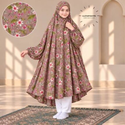 A young girl wearing a soft, Kids Winter Namaz Chadar with sleeves made of breathable warm fabric, sized perfectly for a child | BY CLOTHIFYDOTPK