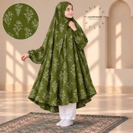 A young girl wearing a soft, Kids Winter Namaz Chadar with sleeves made of breathable warm fabric, sized perfectly for a child | BY CLOTHIFYDOTPK