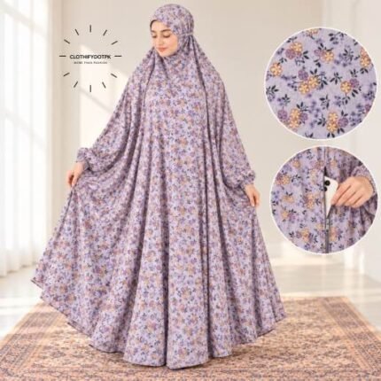 Women wearing Full Length Printed Namaz Chadar with Front Zipper Pocket and Elastic Sleeves. BY CLOTHIFYDOTPK