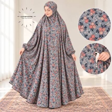 Women wearing Full Length Printed Namaz Chadar with Front Zipper Pocket and Elastic Sleeves. BY CLOTHIFYDOTPK
