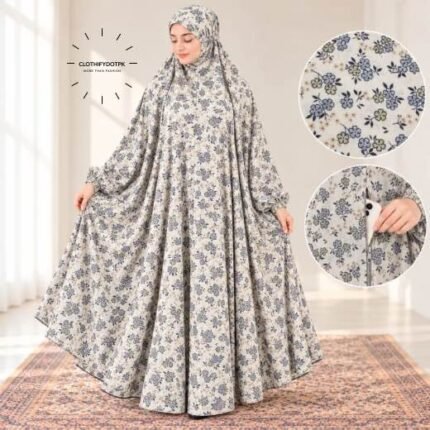 Women wearing Full Length Printed Namaz Chadar with Front Zipper Pocket and Elastic Sleeves. BY CLOTHIFYDOTPK