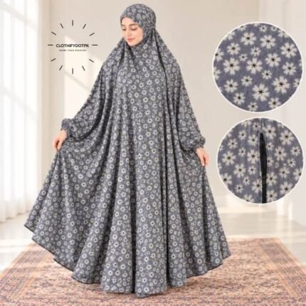 Women wearing Full Length Printed Namaz Chadar with Front Zipper Pocket and Elastic Sleeves. BY CLOTHIFYDOTPK