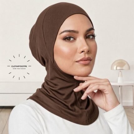 Women wearing stretchable, close-fitting hijab undercap designed in a ninja style, covering the head and neck, breathable jersey fabric. BY CLOTHIFYDOTPK
