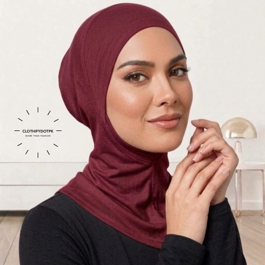 Ninja Hijab Cap-0785 Model wearing ninja Hijab Cap for comfortable head and neck coverage. BY CLOTHIFYDOTPK