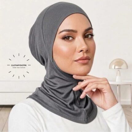 Women wearing stretchable, close-fitting hijab undercap designed in a ninja style, covering the head and neck, breathable jersey fabric. BY CLOTHIFYDOTPK