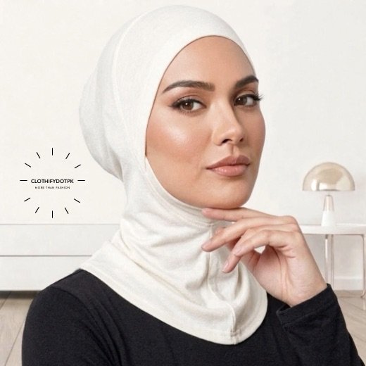 Ninja Hijab Cap-0785 Model wearing ninja Hijab Cap for comfortable head and neck coverage. BY CLOTHIFYDOTPK