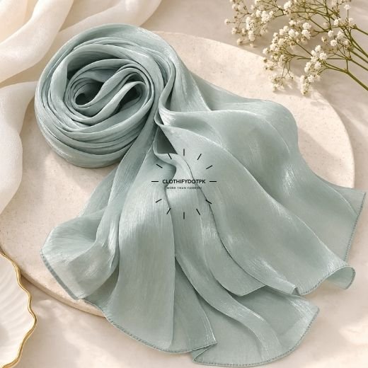 Close-up of Premium Organza Silk Hijab Fabric Texture - Soft Sheer and Breathable. BY CLOTHIFYDOTPK