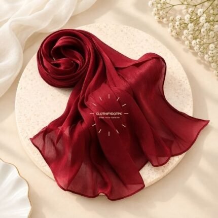 Close-up of Premium Organza Silk Hijab Fabric Texture - Soft Sheer and Breathable. BY CLOTHIFYDOTPK