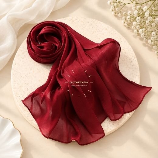Close-up of Premium Organza Silk Hijab Fabric Texture - Soft Sheer and Breathable. BY CLOTHIFYDOTPK